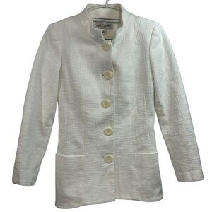 Sara Campbell Mandarin Collar Jacket Womens 4 Blazer White Cotton Woven Luxury